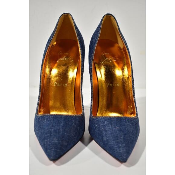 Christian Louboutin So Kate 120 Blue Denim Saba Gold Stiletto Heel Pump 38.5 - Picture 5 of 12